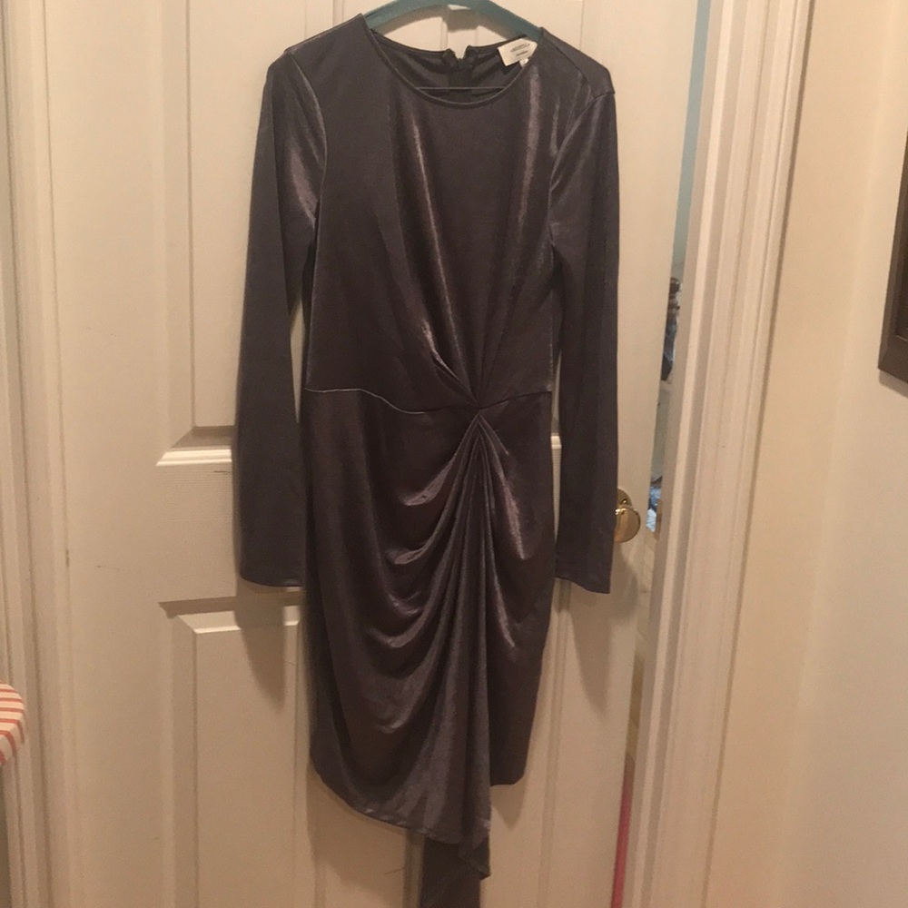Long sleeve silver evening dress